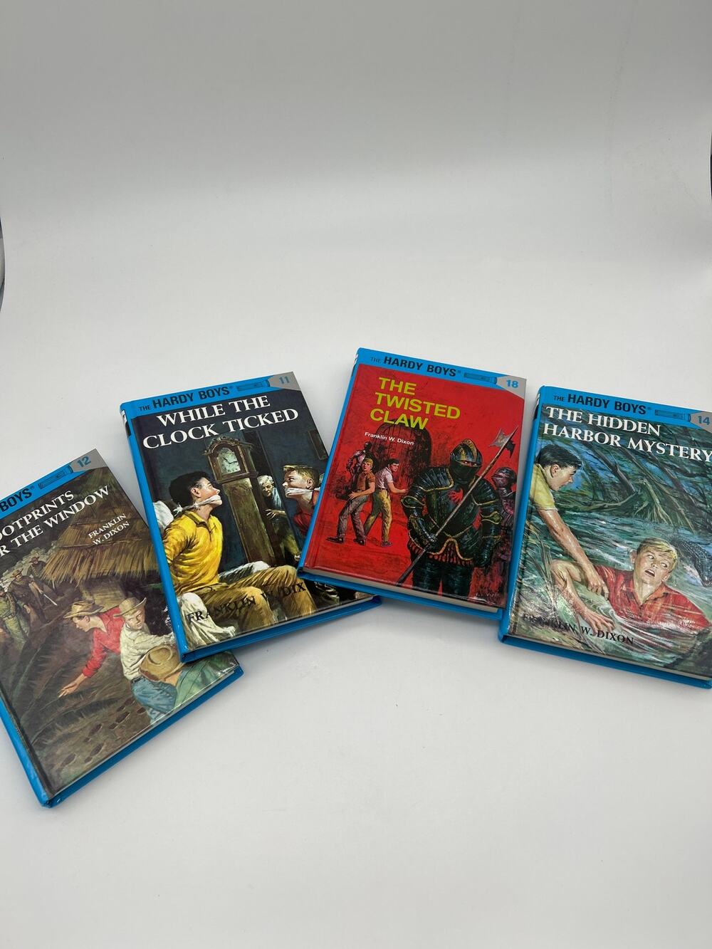 Hardy Boys Hardcover Book Lot of 4 While the Clock Ticked Twisted Claw Footprint
